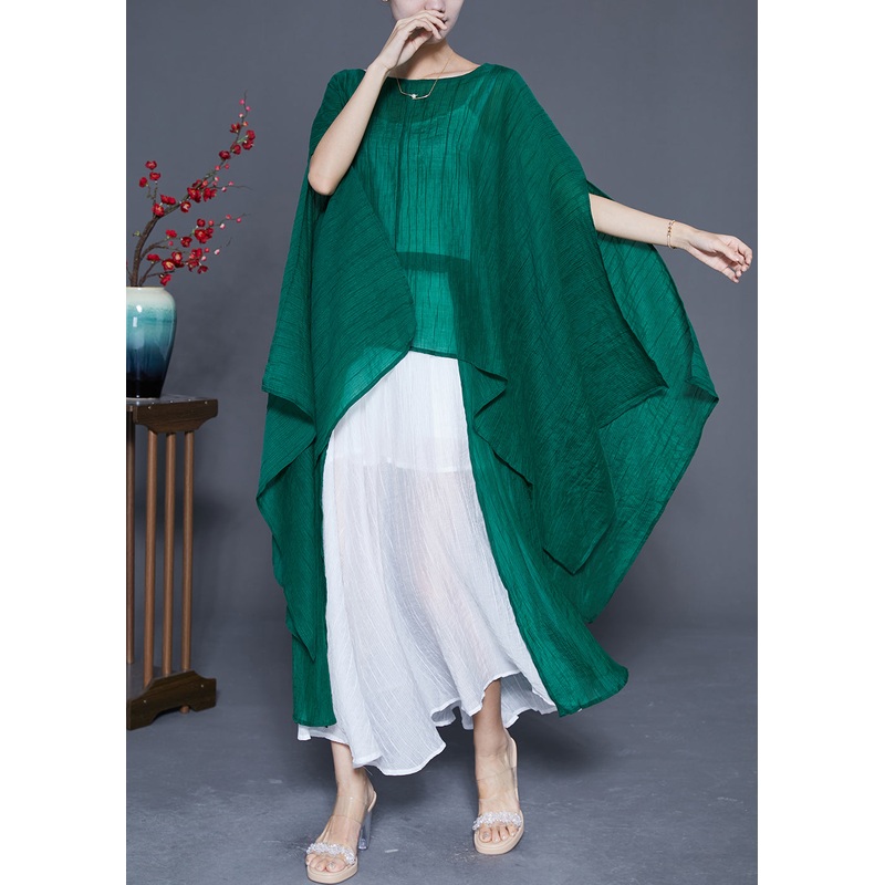 Elegant Blackish Green Oversized Asymmetrical Design Silk Two Pieces Set Summer