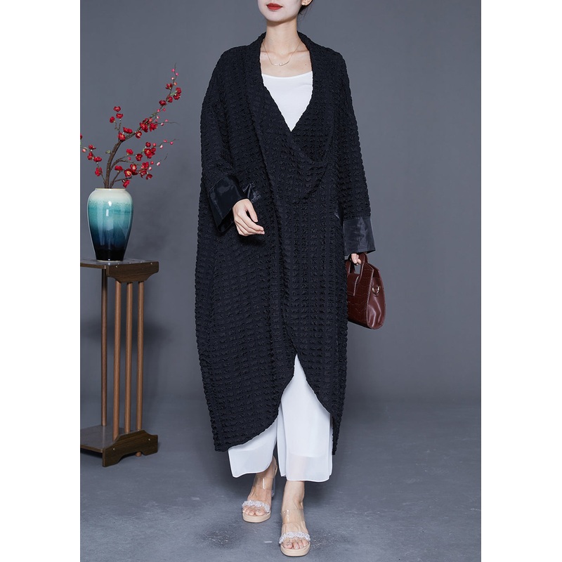 Original Design Black Oversized Wrinkled Pockets Trench Coats Spring