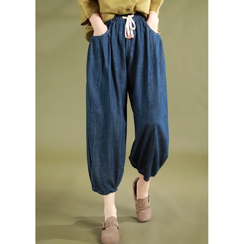 Summer Solid Washed Drawstring Pocket Denim Pants