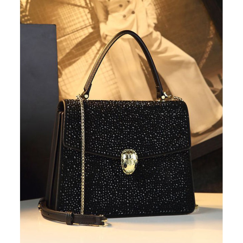 Women Zircon Solid Durable Faux Leather Satchel Handbag