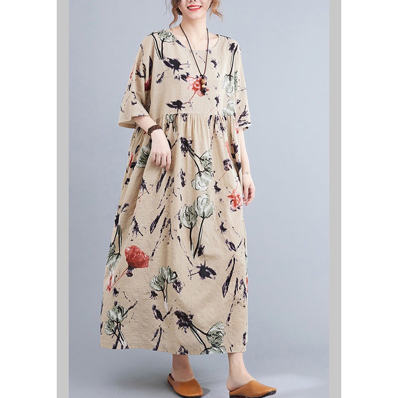 Apricot O-Neck Patchwork Party Maxi Dress Summer