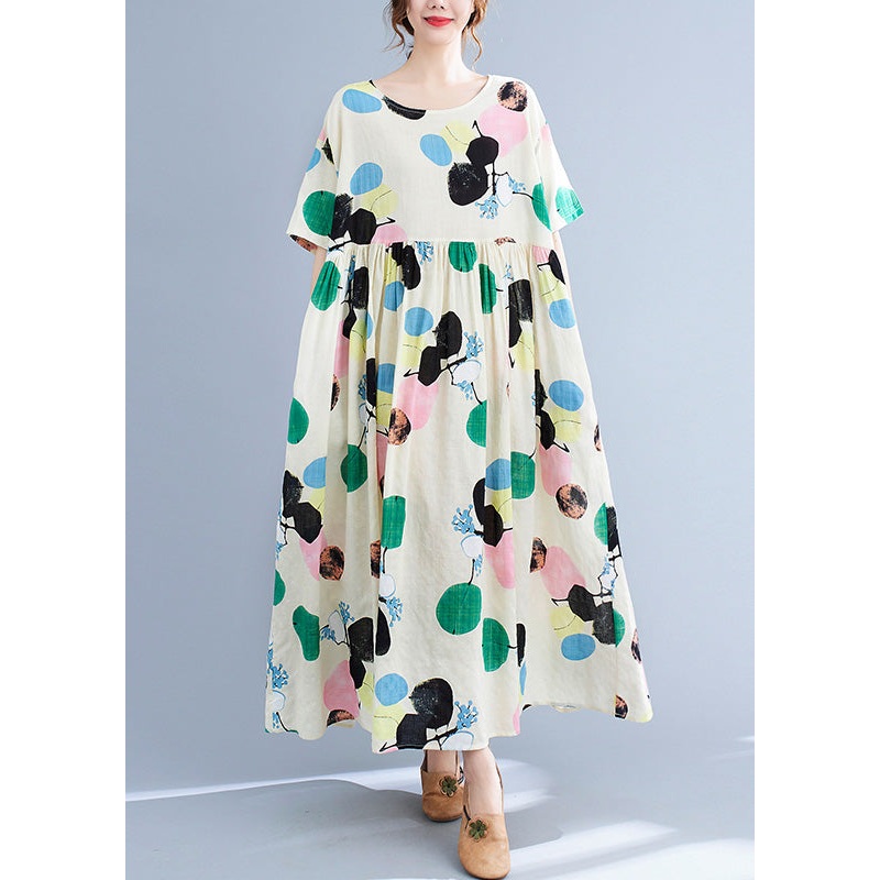 Boutique Green Print Patchwork Holiday Long Dress Short Sleeve