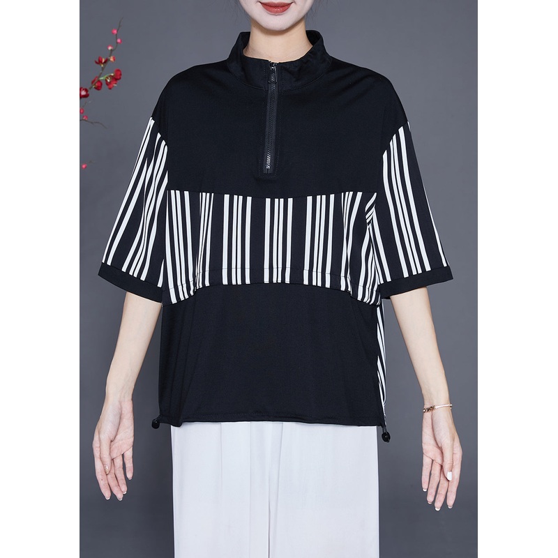 Loose Black Zip Up Striped Cotton Sweatshirts Tracksuits Summer