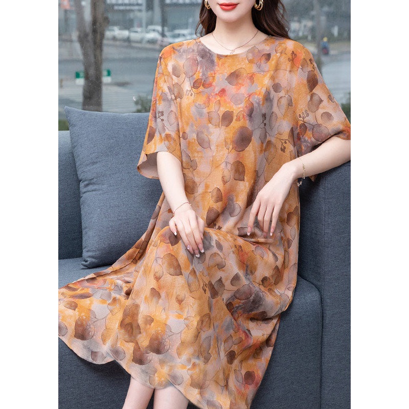 Stylish Yellow Print Side Open Patchwork Chiffon Dress Summer