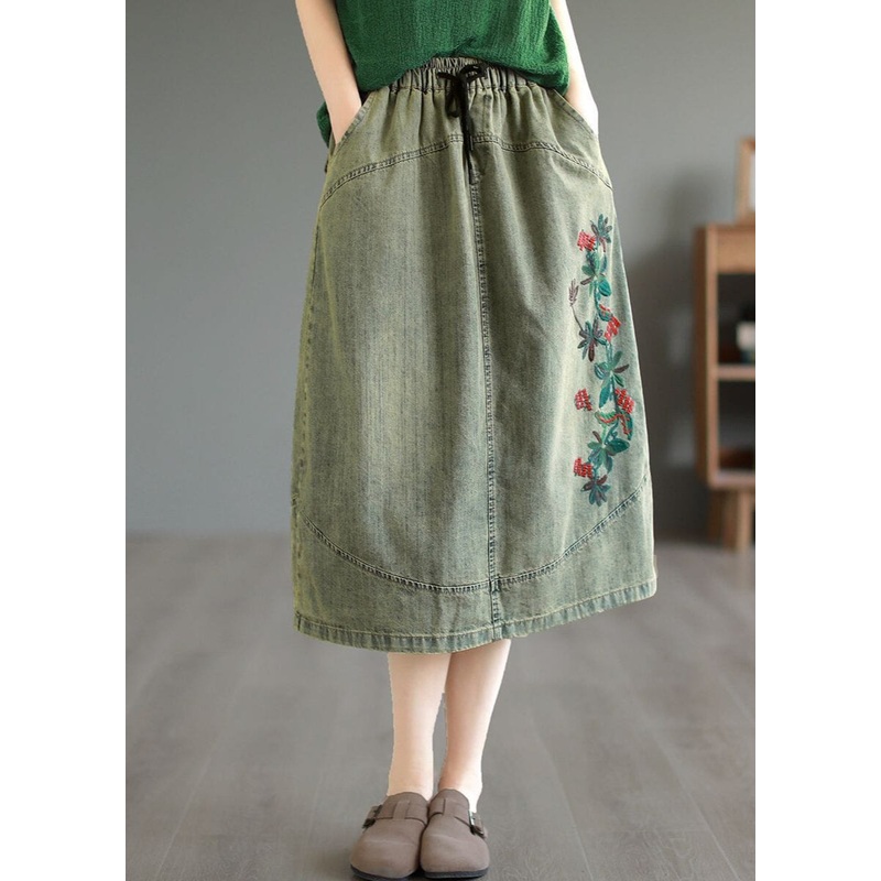Summer Retro Embroidery Cotton Denim Skirt