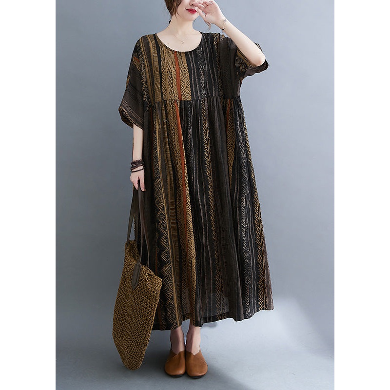 Unique Mulberry Striped Patchwork Wrinkled Maxi Dresses Summer