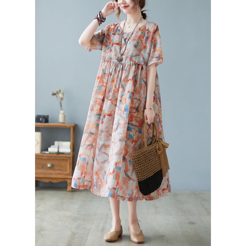 Women Red O-Neck Patchwork Print Holiday Maxi Dress Short Sleeve