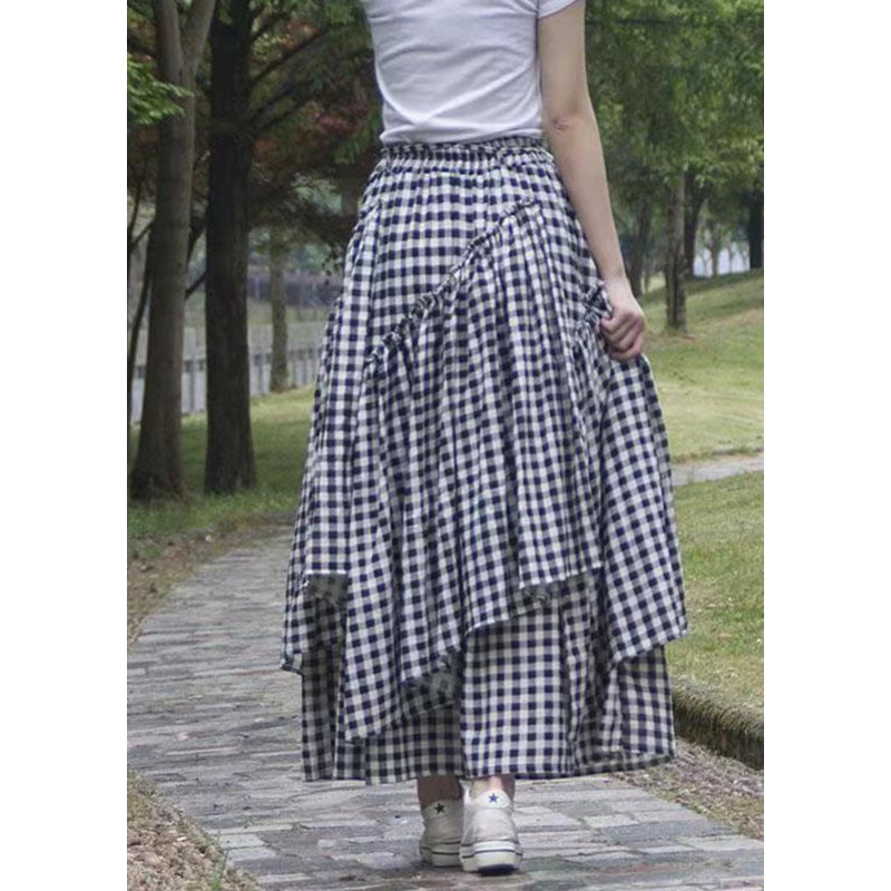 Art Black White Plaid Ruffled Patchwork Tie Waist A Line Skirt Summer