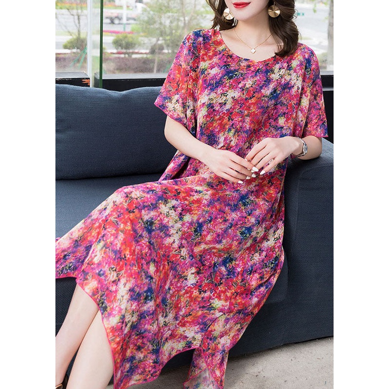Boho Purple Print Asymmetrical Design Patchwork Chiffon Dresses Summer