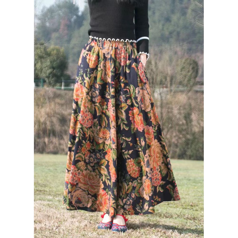 Casual Print Wrinkled Elastic Waist Maxi Skirt