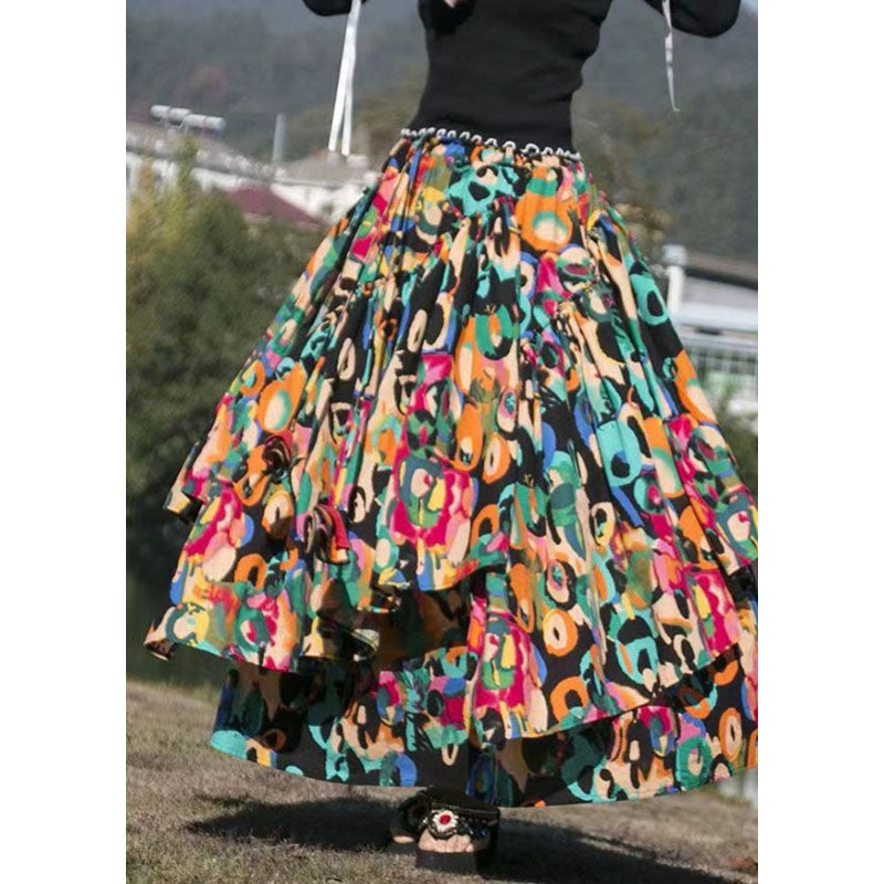 Modern Print Patchwork Elastic Waist Cozy Maxi Skirt