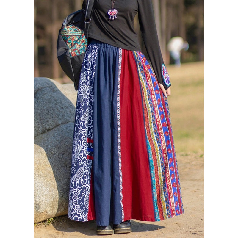 Navy Blue Print A Line Skirt Summer
