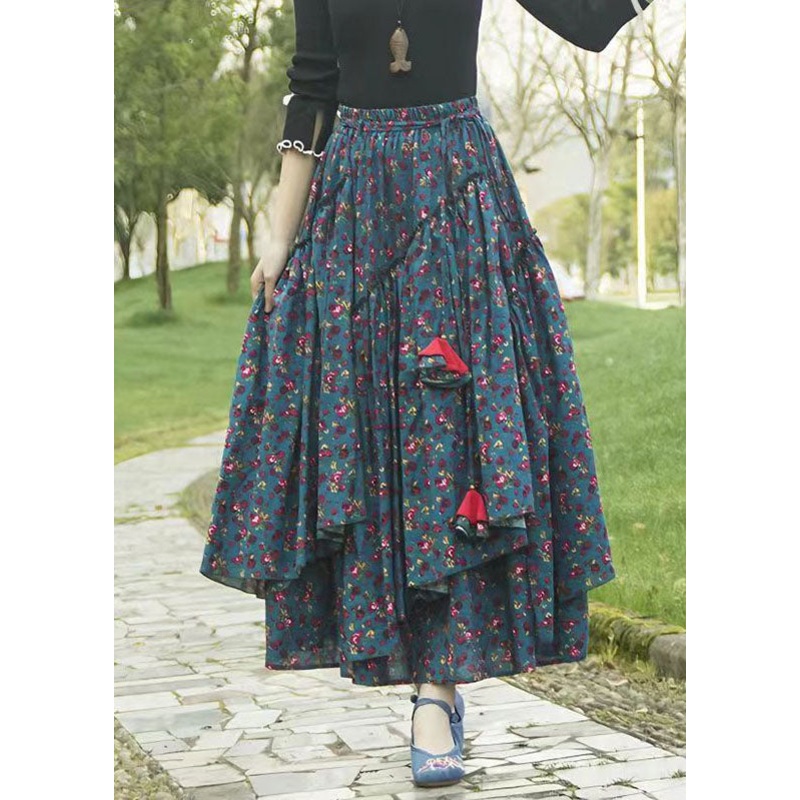 Plus Size Asymmetrical Print High Waist Maxi Skirt Fall