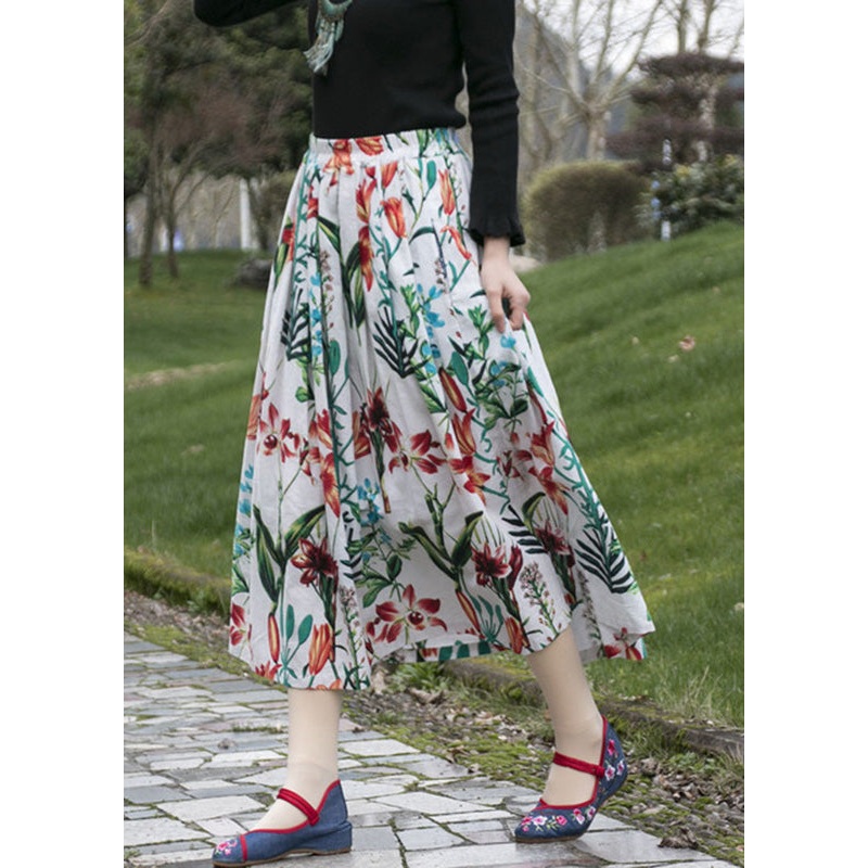 Plus Size Print Wrinkled Cozy A Line Skirt Summer