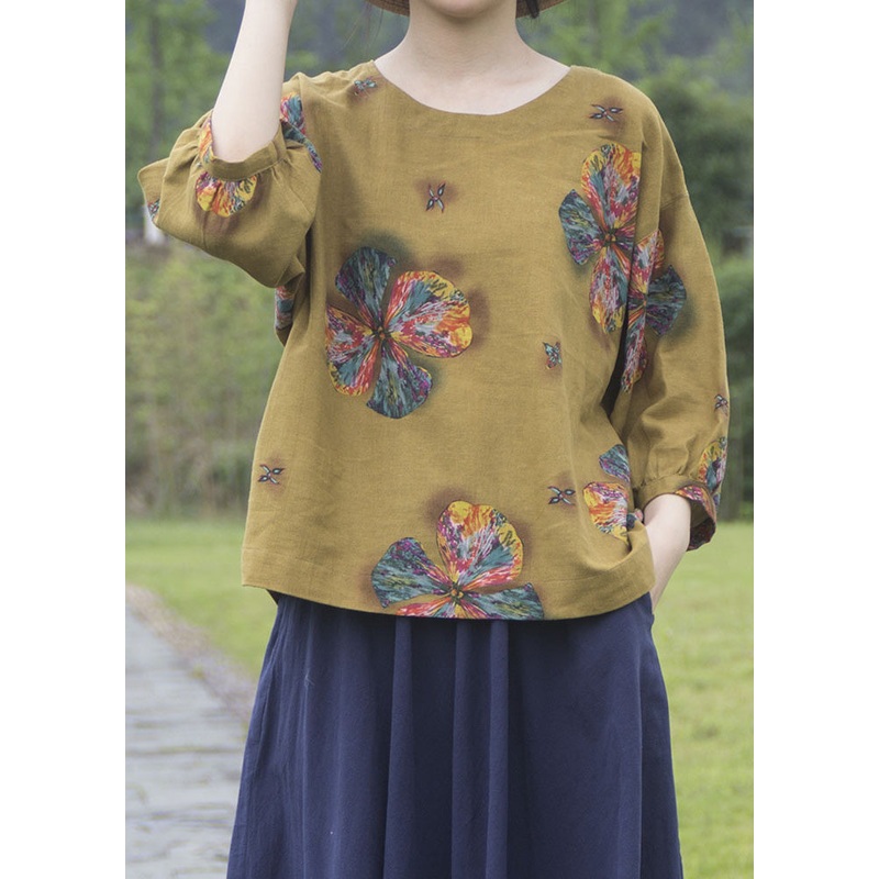 Plus Size Yellow Print Cozy Top Summer