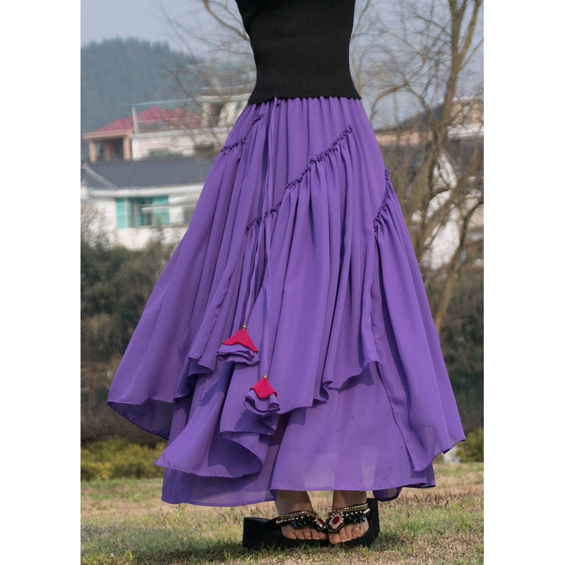 Purple Patchwork Chiffon Skirt Asymmetrical Exra Large Hem Summer
