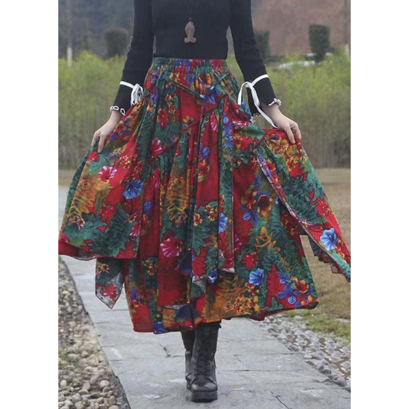 Women Print Patchwork Tie Waist Maxi Skirts Fall