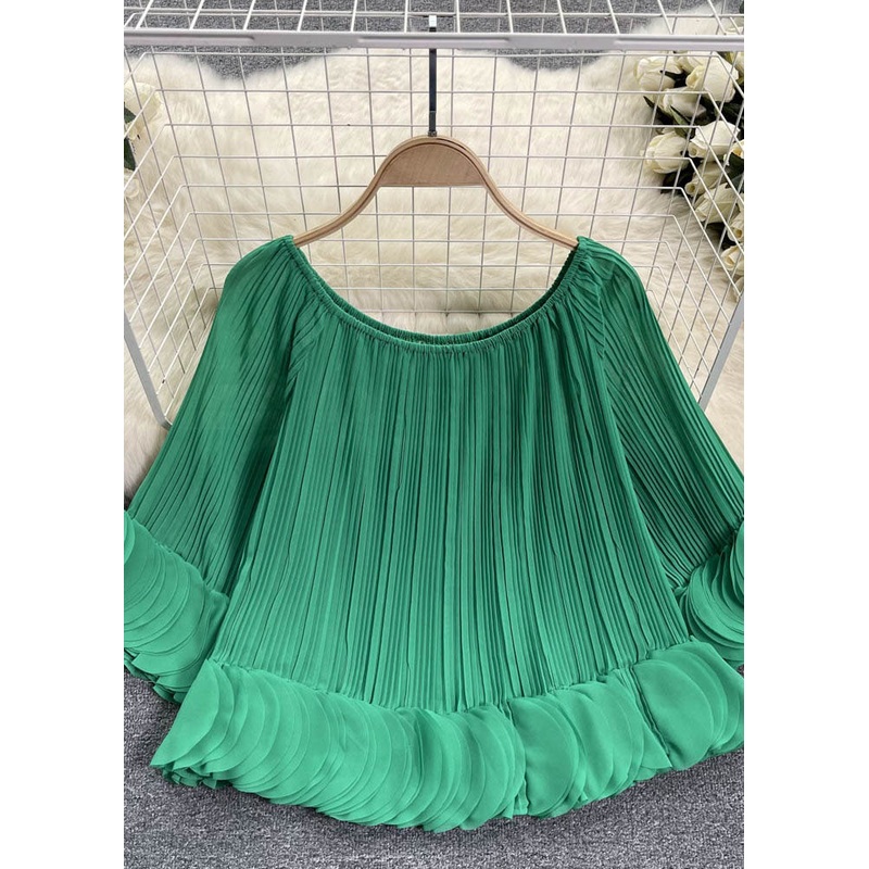 Plus Size Green Slash Neck Patchwork Chiffon Shirt Tops Summer