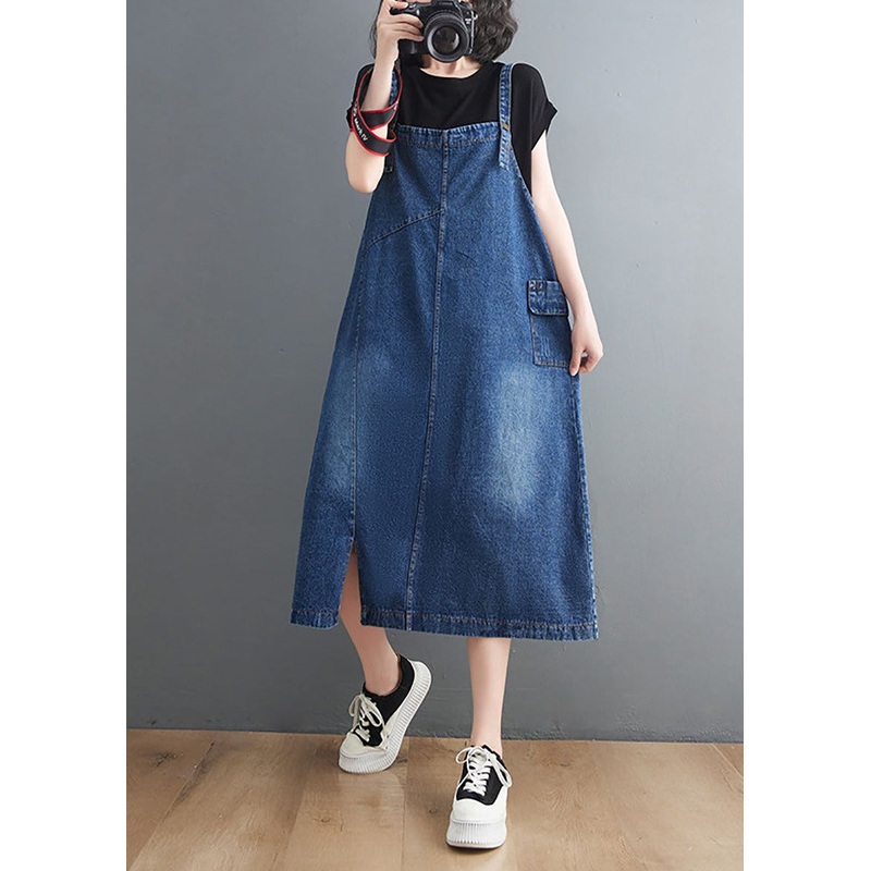 Women Summer Casual Washed Spliced Denim Overall Dress