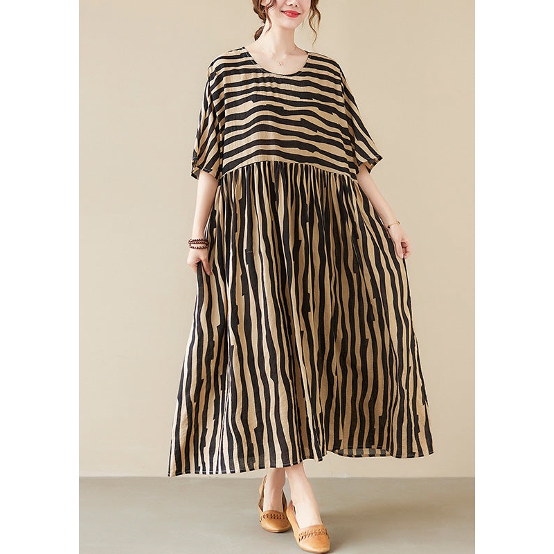 Black Striped Patchwork Wrinkled Maxi Dresses Summer