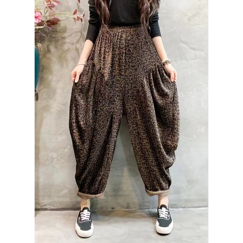 Fashion Leopard Print Draping High Waist Wide Leg Pants