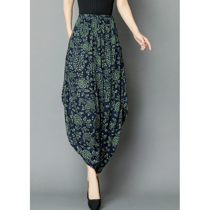 Green Print High Waist Wide Leg Pants