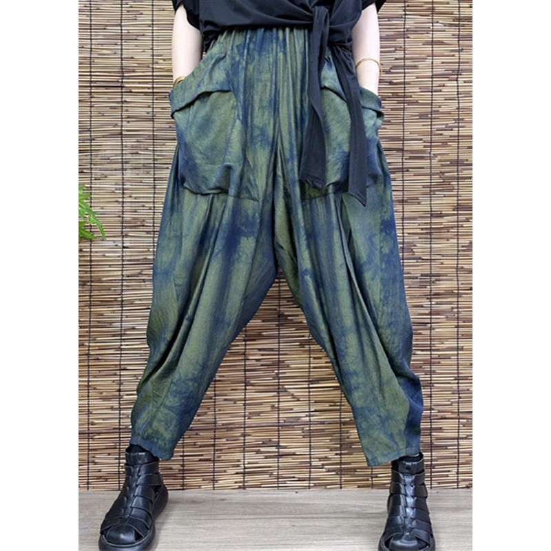 Loose Green Print Crop Harem Pants Summer