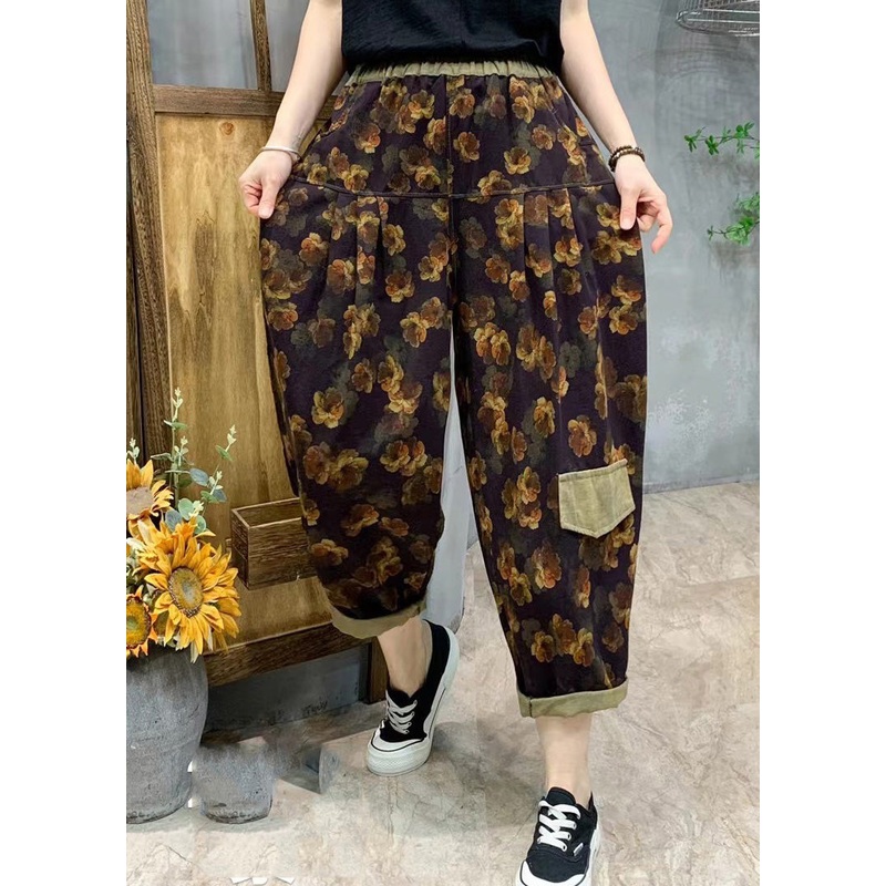 Stylish Purple Print Linen Harem Pants Summer
