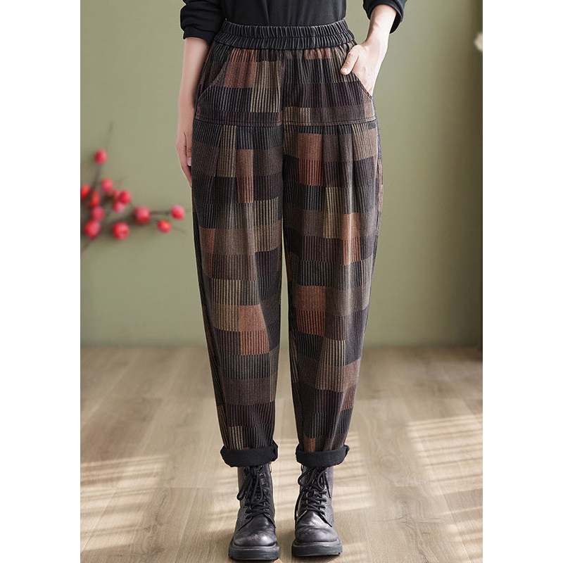 Vintage Plaid Patchwork High Waist Denim Harem Pants Summer