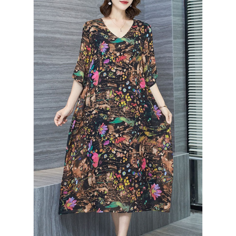 Women Floral V Neck Patchwork Chiffon Dresses Summer