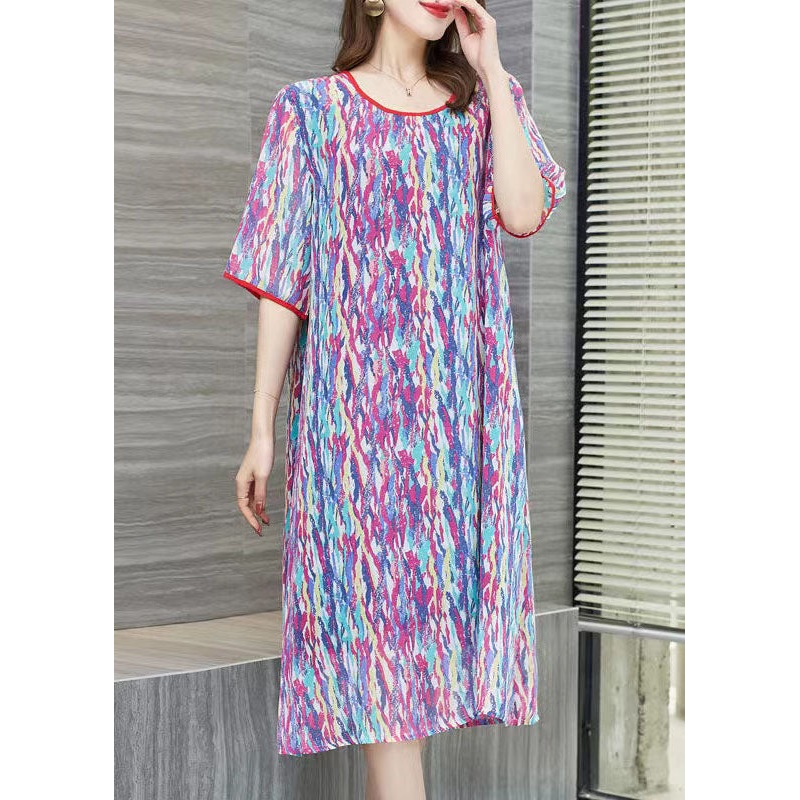 Bohemian Purple O Neck Print Patchwork Chiffon Dresses Summer