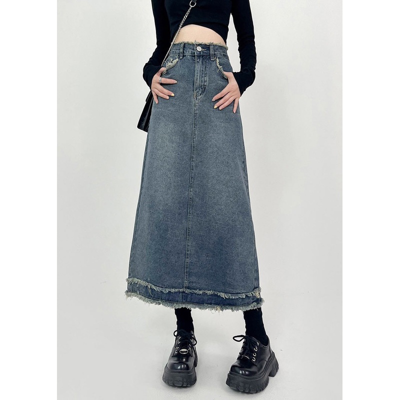 Boho Denim Blue Patchwork High Waist Maxi Skirts Summer