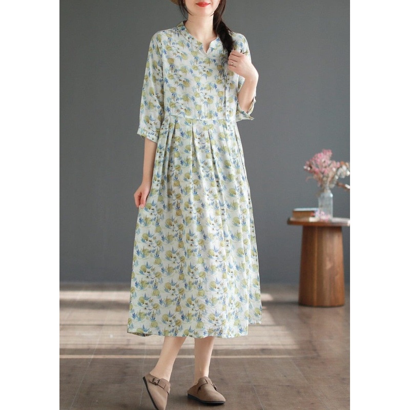 Casual Breathable Thin Cotton Floral Print Dress Half Sleeve