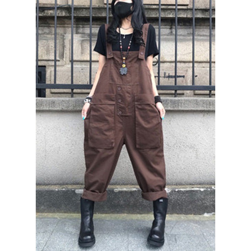 Organic Coffee Solid Overalls Jumpsuit Summer