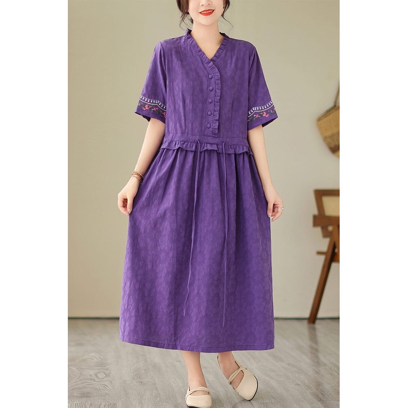 Plus Size Casual Cotton Figured Dress Short Sleeve Summer