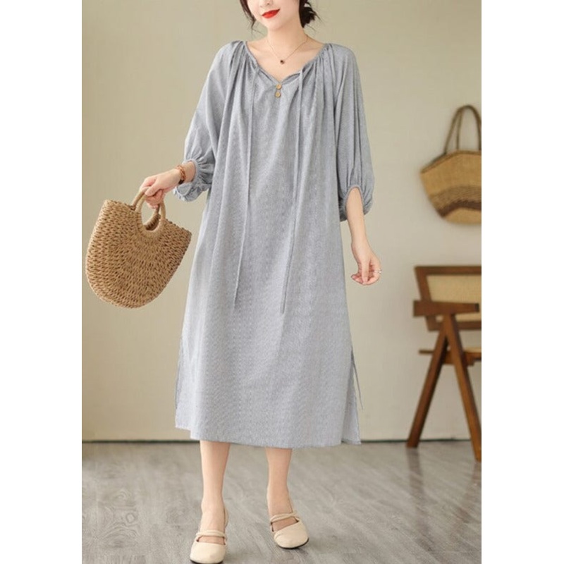 Summer Casual Stripe Minimalist Cotton Dress Half Sleeve