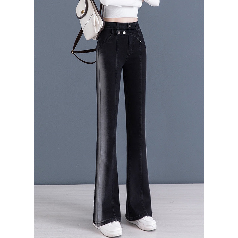 Women Black Patchwork High Waist Flared Trousers Summer