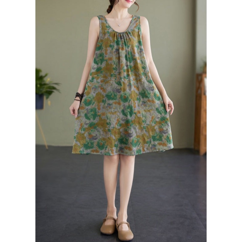 Women Summer Retro Print Loose Sleeveless Dress