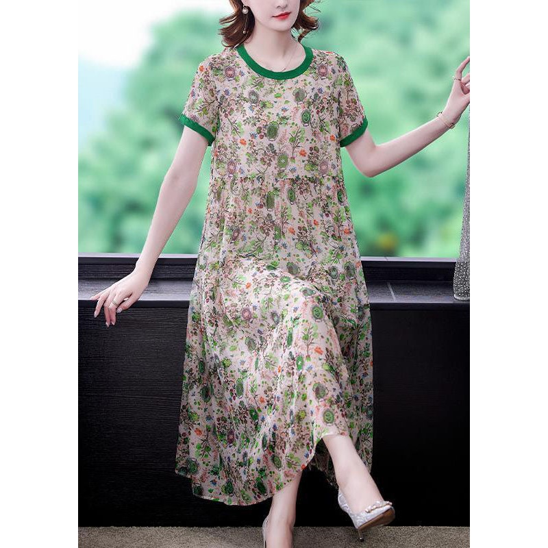 Art Green Oversized Patchwork Print Chiffon Vacation Dresses Summer