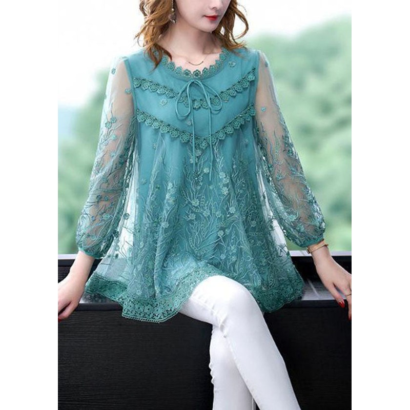 Blue Tulle A Line Top Embroideried Hollow Out Summer
