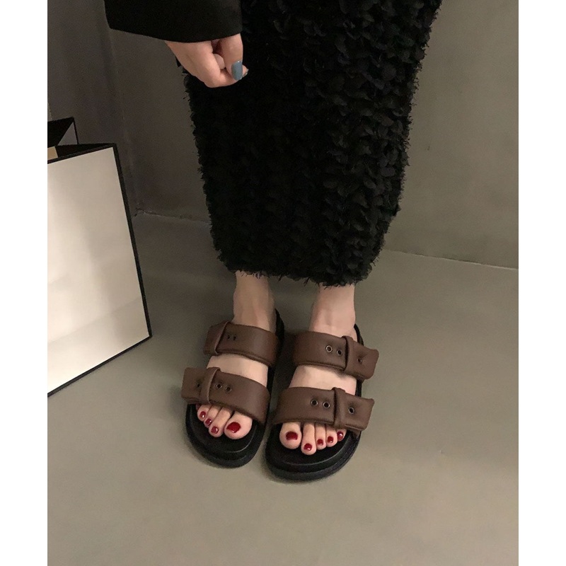 Coffee Slide Sandals Platform Comfortable Splicing Buckle Strap