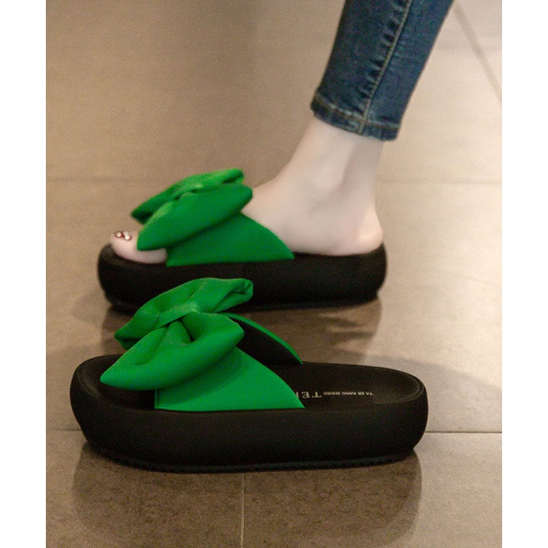Comfy Green Platform Bow Stylish Splicing Slide Sandals