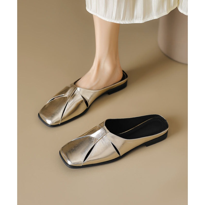 Elegant Slide Sandals Hollow Out Splicing Gold Faux Leather