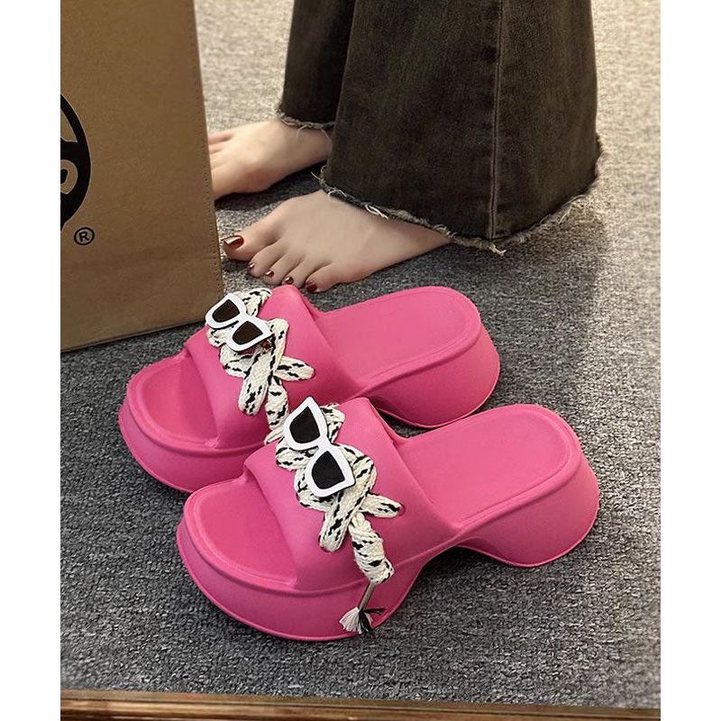 Rose Slide Sandals Platform Lace Up Fitted Splicing Peep Toe