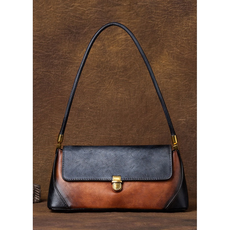 Style Brown Color contrast Paitings Leather Tote Handbag