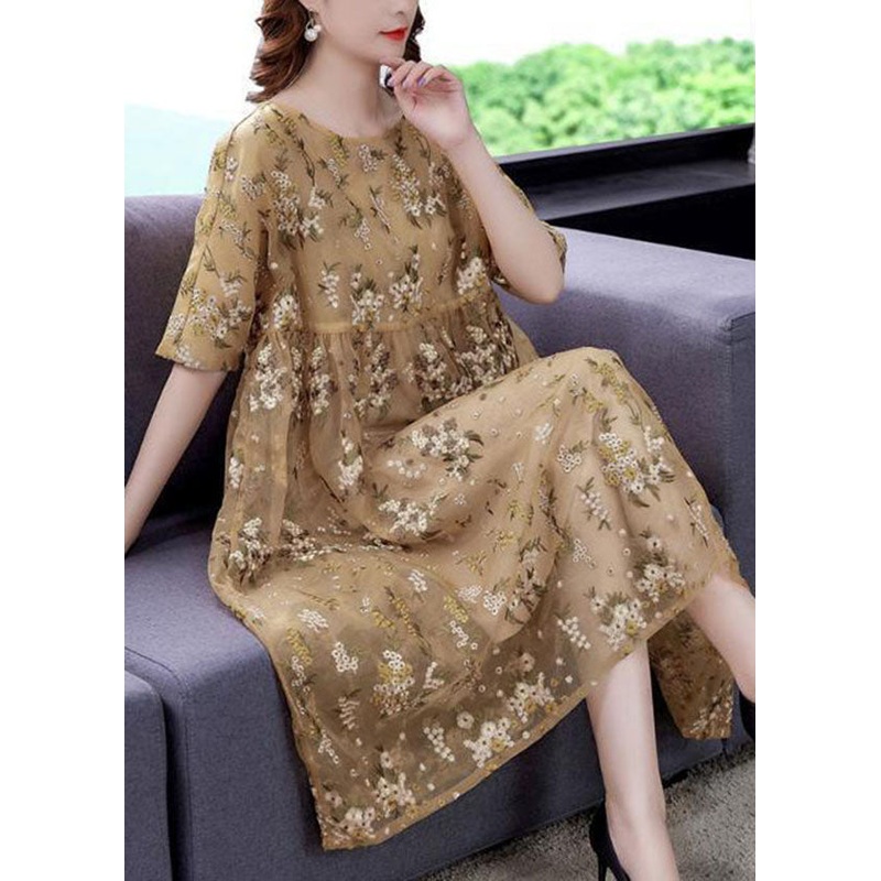 Unique Light Yellow Embroideried Tulle Holiday Dress Summer
