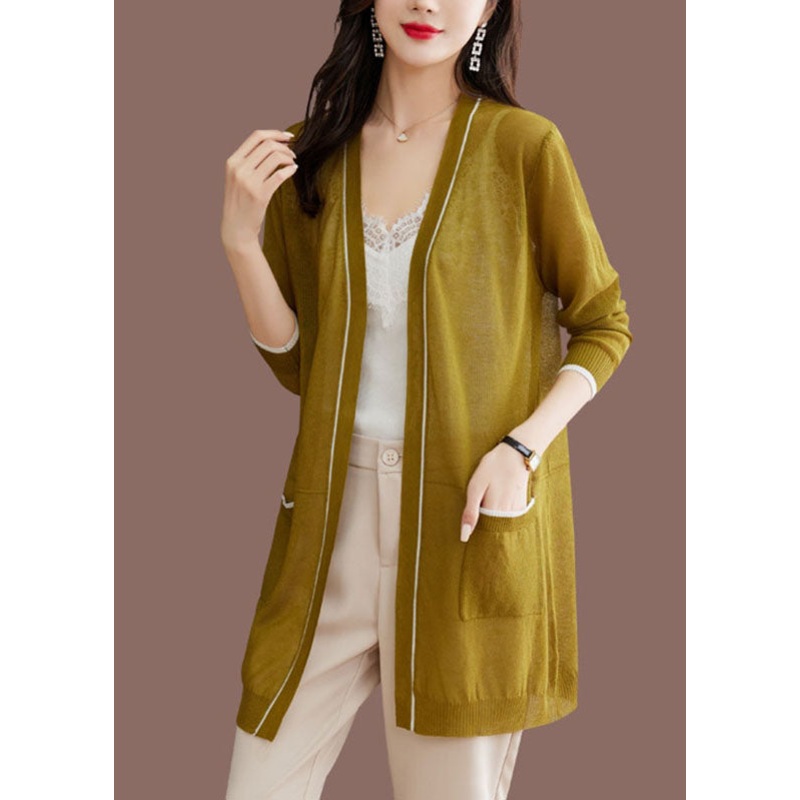 Bohemian Matcha Colour V Neck Ice Size Knit Cardigans Long Sleeve