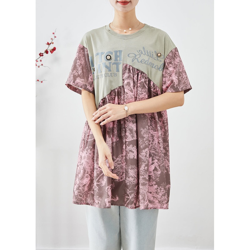 Boho Pink Asymmetrical Patchwork Print Cotton Tanks Summer