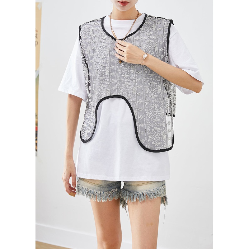 French White Embroideried Tulle Vest And Tank Two Pieces Set Summer