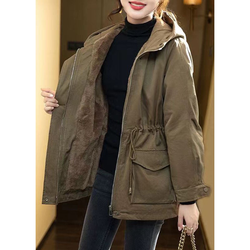 Italian Coffee Pockets Drawstring Patchwork Warm Fleece Hoodie Coat Winter